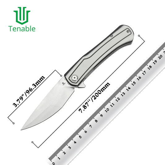 Tenable Kratos T1024A5 – 3.79" Nitro-V Stonewashed Drop Point Blade, Black & White G10 Handle, Liner Lock – Designed by Ostap Hel