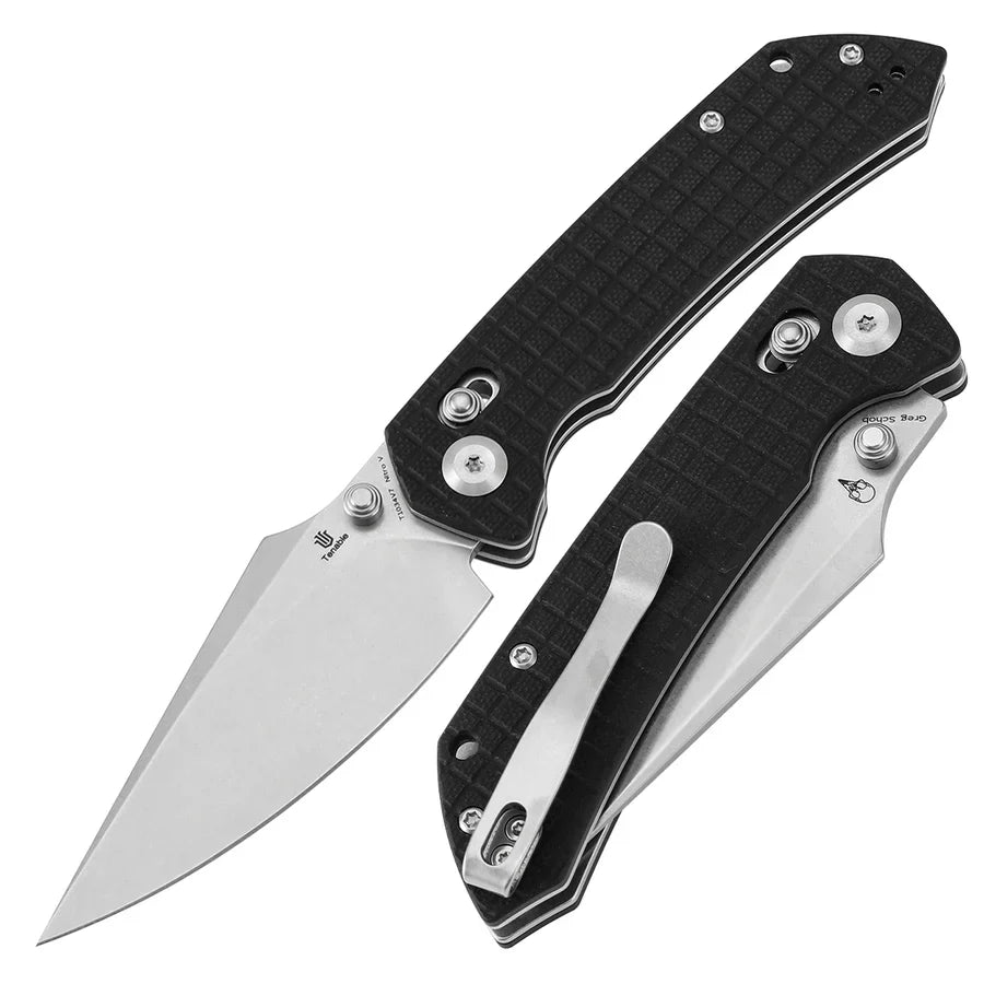 Tenable Fenrir T1034V7 â€“ Black G10 Frag Pattern, 3.48" Stonewashed Nitro-V Blade, Sparrow Knife Co. Design