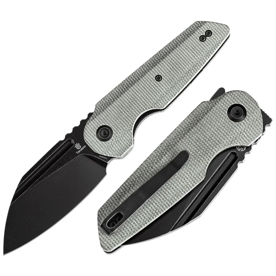 Tenable Rafe L T1048A1 – 3.19" Black Stonewashed 14C28N Blade, Green Micarta Handle with Liner Lock