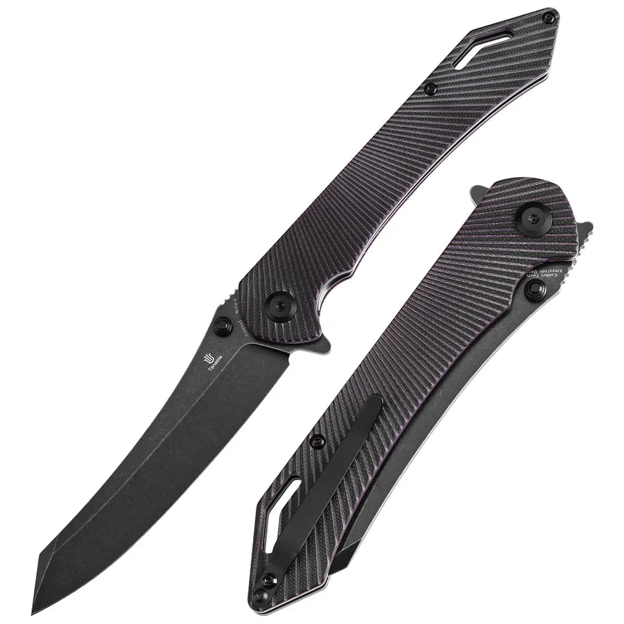 Tenable Colibri Tech T1060A3 – 4.34" Blackwash Nitro-V Blade, Black & Purple G10 Handle