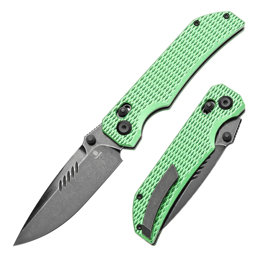 Tenable Eaglestrike T1095V3 â€“ 3.73" Stonewashed Nitro-V Drop Point Blade, Green Anodized Aluminum Handle with Diamond Pattern