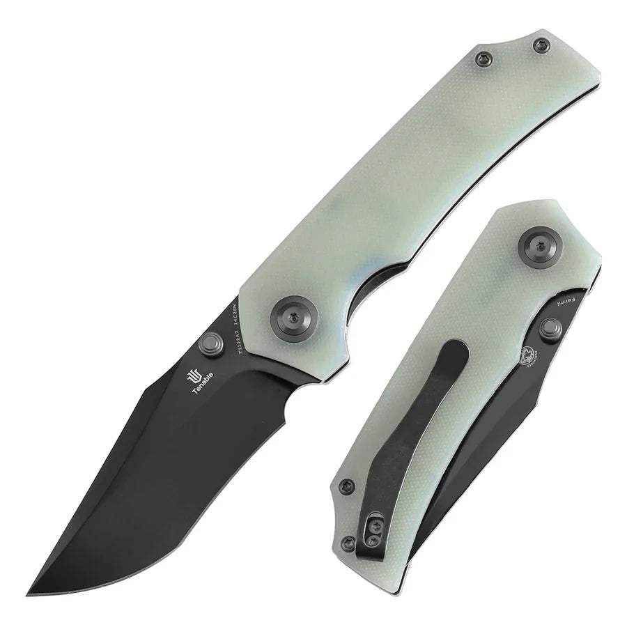 Tenable Fermi T1122A2 â€“ 3.11" Black TiCN-Coated 14C28N Blade, Jade G10 Handle with Liner Lock