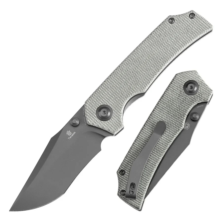 Tenable Fermi T1122A4 – 3.11" Gray TiCN-Coated 14C28N Blade, Green Micarta Handle with Liner Lock