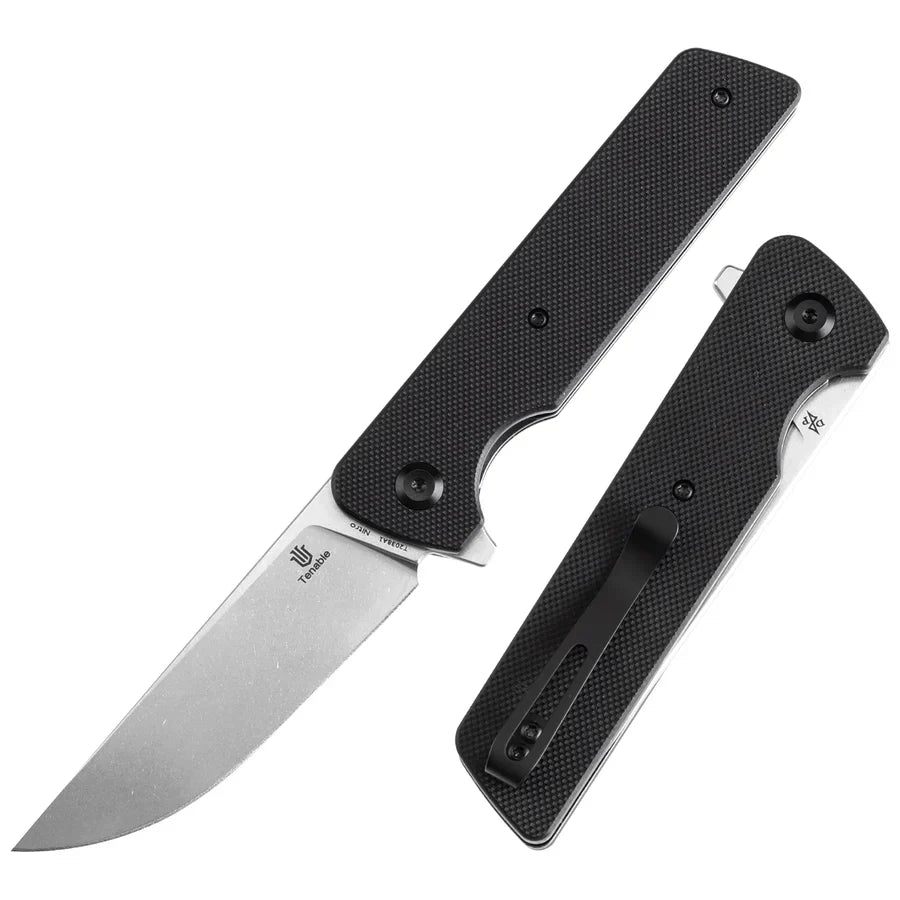 Tenable Anomaly T2038A1 â€“ 3.14" Stonewashed Nitro-V Drop Point Blade, Black G10 Handle with Liner Lock