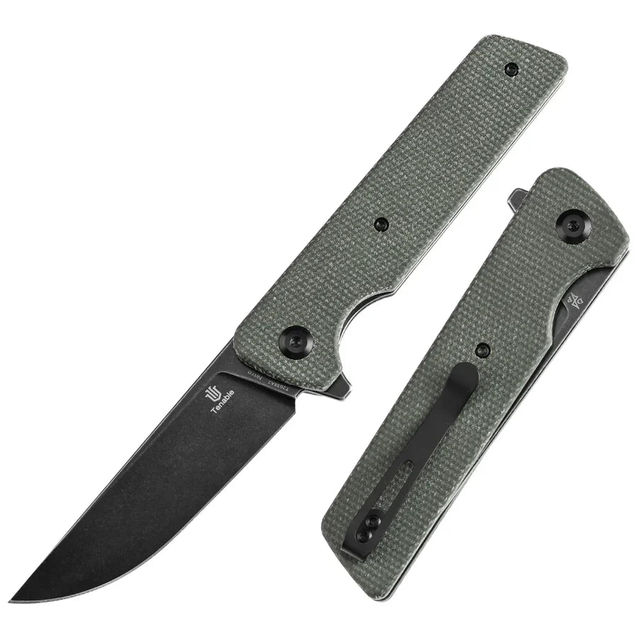 Tenable Anomaly T2038A2 â€“ 3.14" Blackwash Nitro-V Drop Point Blade, Green Micarta Handle with Liner Lock