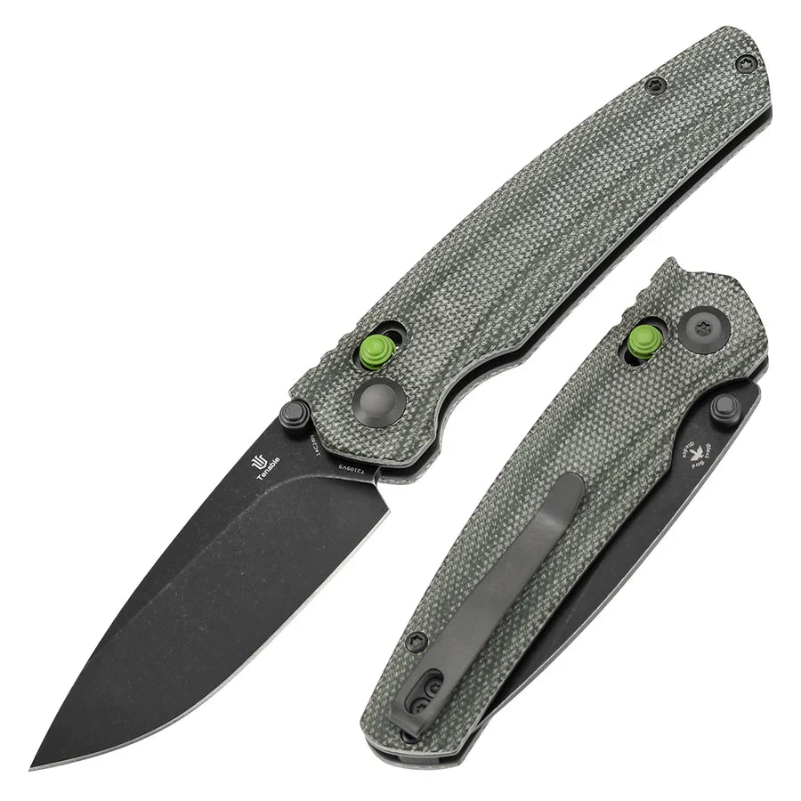 Tenable Raven T2109V5 – 3.14" Blackwashed 14C28N Drop Point Blade, Green Micarta Handle, Crossbar Lock – Designed by Black Bird Blades