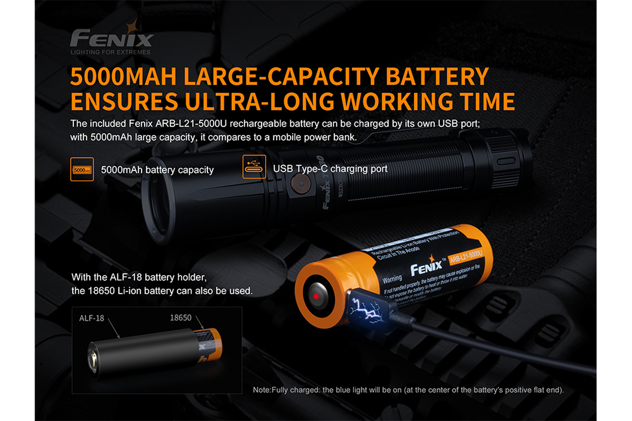 Fenix TK30 White Laser Flashlight 500 Lumen 3937 Ft. of Throw 1 * 21700 USB-C Rechargeable Battery Included