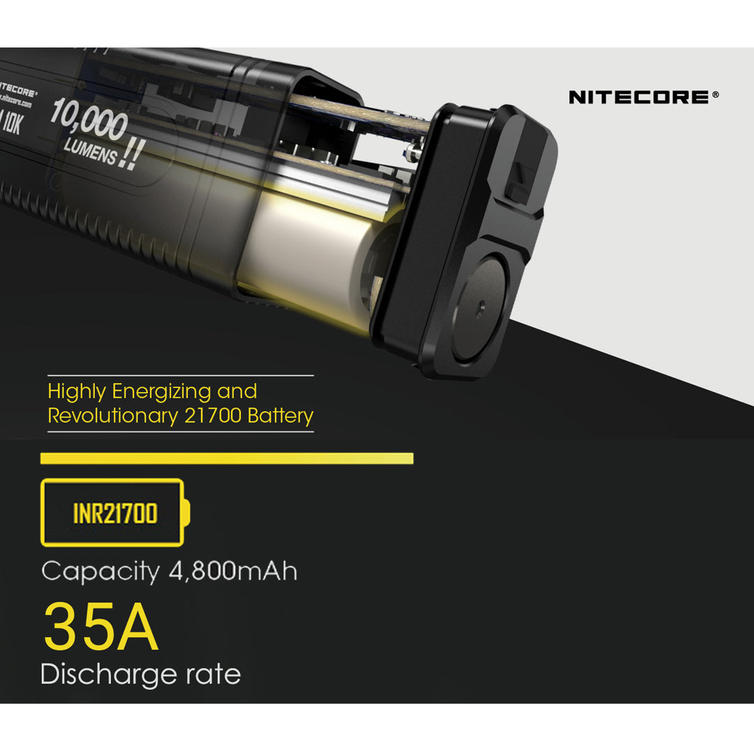 Nitecore TM10k 10,000 Lumen USB-C Rechargeable Flashlight 6 ÃƒÆ’Ã†â€™ÃƒÂ¢Ã¢â€šÂ¬Ã¢â‚¬Â CREE XHP35 HD LED - 1 x 21700 Battery