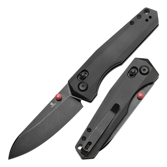 Tenable Beaver T1105V5 â€“ 3.44" Blackwash Nitro-V Drop Point Blade, Black Anodized Aluminum Handle with Crossbar Lock