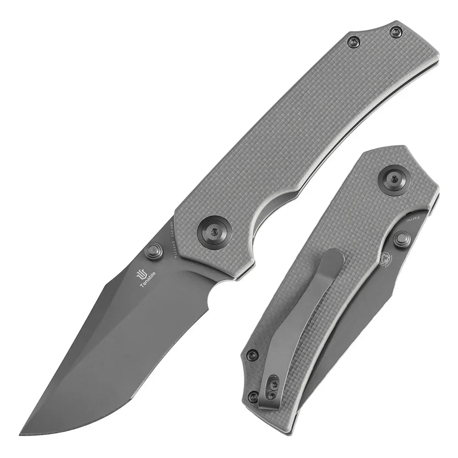 Tenable Fermi T1122A5 – 3.11" Gray TiCN-Coated 14C28N Blade, Light Sand G10 Handle with Liner Lock