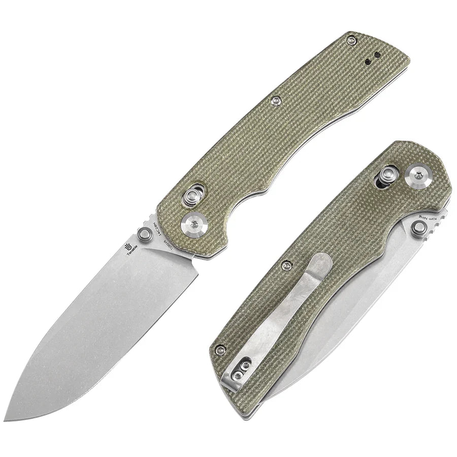 Tenable Kryo T1001V6 – 3.58" Stonewashed 14C28N Blade, Green Micarta Handle with Liner Lock