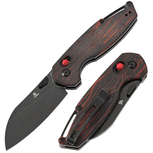Tenable Model 6 T1022V7 – 3.1" Blackwash 14C28N Sheepsfoot Blade, Red & Black G-mascus Handle, Crossbar Lock – Designed by Nick Swan
