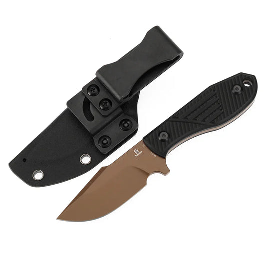 Tenable Tiny Dancer G014A1 – 3.17" Rose Gold Coated D2 Drop Point Blade, Black G10 Handle, Fixed Blade EDC Knife