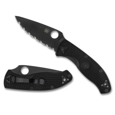 Spyderco Tenacious Lightweight Folding Knife – 3.39" Black Combo Edge Blade, Black FRN Handle, LinerLock – Model C122PSBBK