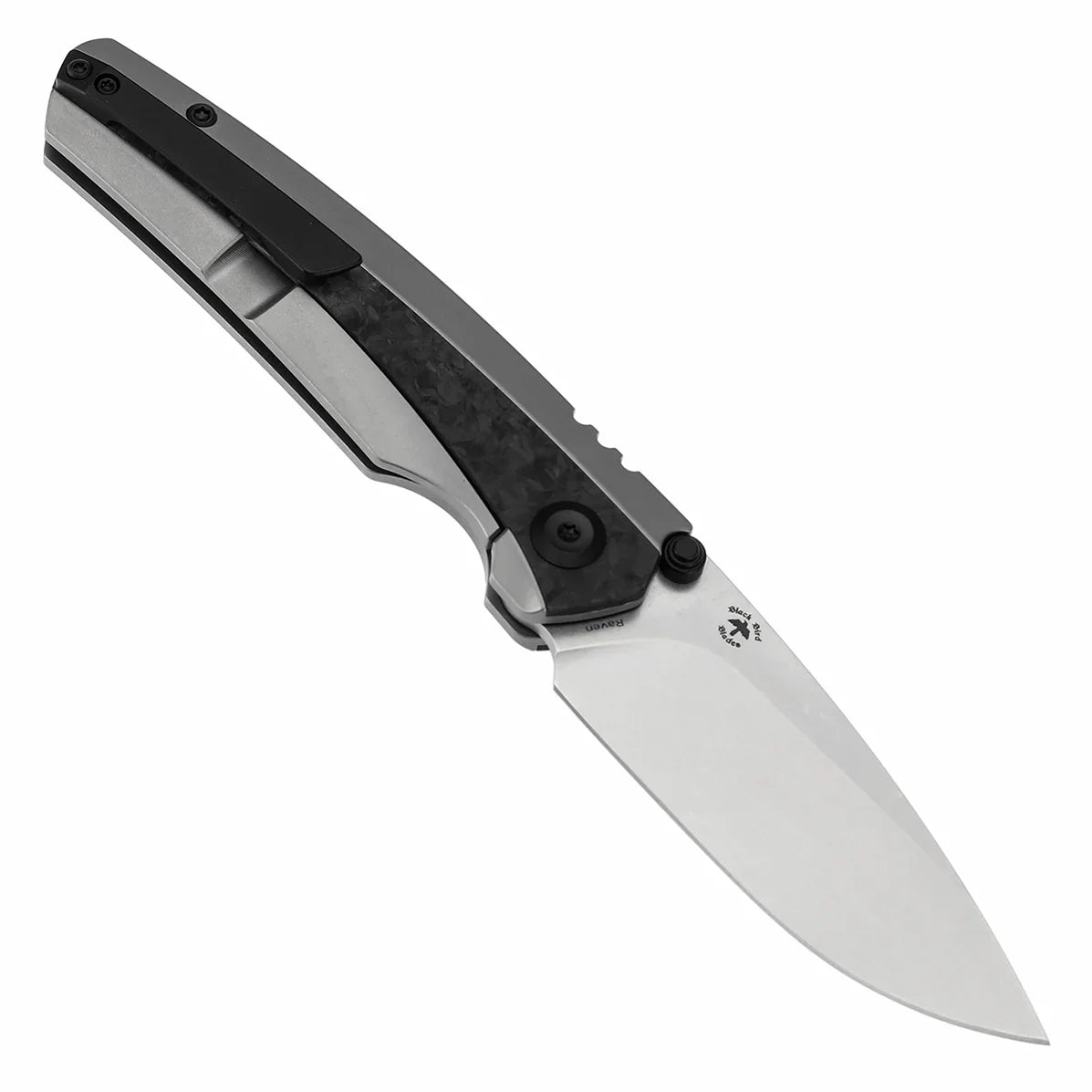 KANSEPT Thumb Stub Raven K2109A2 – Titanium & Shred Carbon Fiber, 3.13" CPM 20CV Blade, Black Bird Blades Design