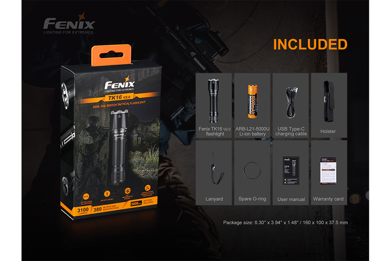 Fenix TK16 V2.0 3100 Lumen Tactical Flashlight 1 * 21700 USB-C Rechargeable Battery Included