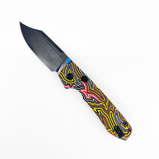 Vosteed Raccoon 14C28N Blackwash Bowie Blade Arcade Pattern G10 Handle