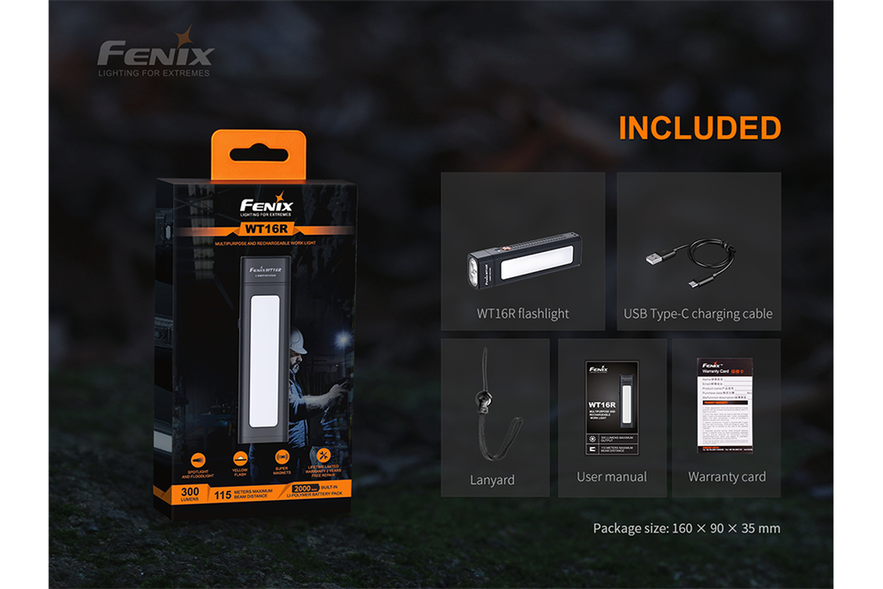 Fenix WT16R 300 Lumen USB-C Rechargeable Flashlight