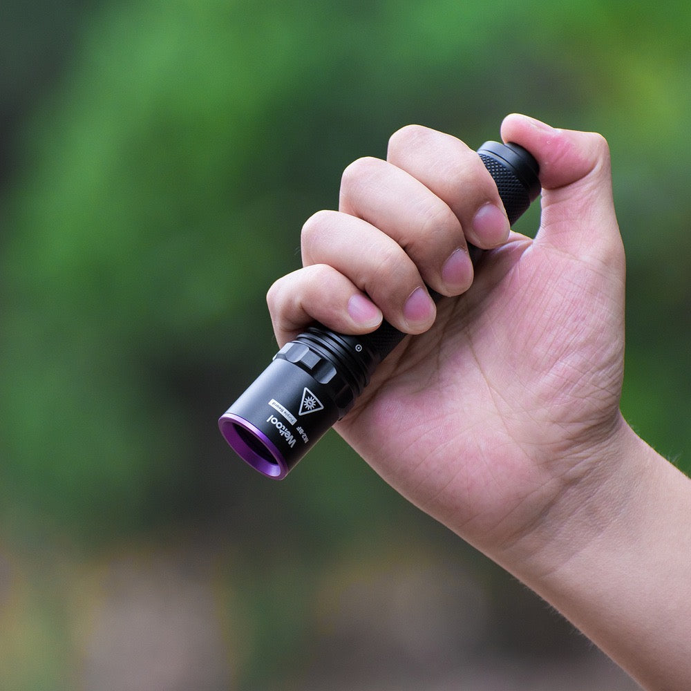 Weltool M2-BF UV flashlight in hand