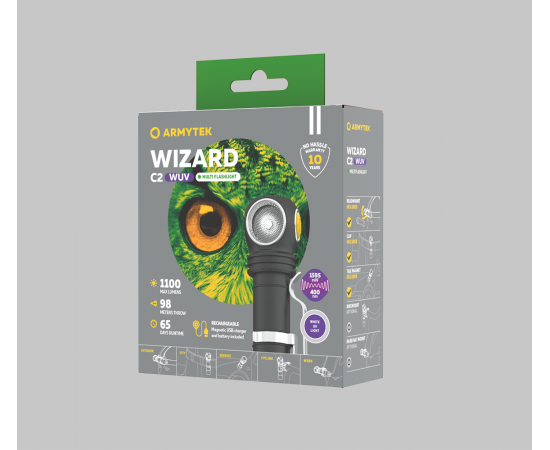 Armytek Wizard C2 WUV / White & Ultraviolet / 1100 lm & 1595 mW (400 nm) / TIR 70Â°:120Â° / 
1x18650 (incl.)