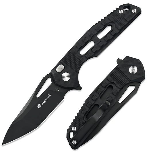 HX OUTDOORS Rock Onyx ZD-104B-S – 2.87" D2 Button Lock Pocket Knife with Black G10 Handle