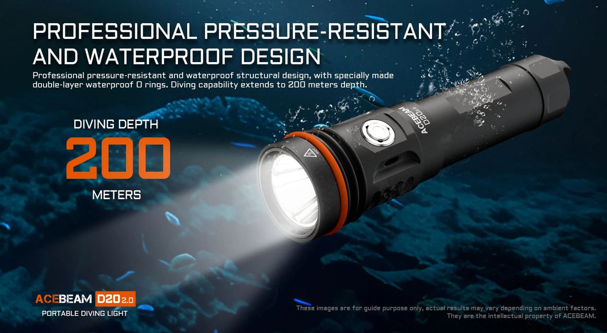 Acebeam D20 2.0 – USB-C rechargeable 21700 battery dive flashlight
