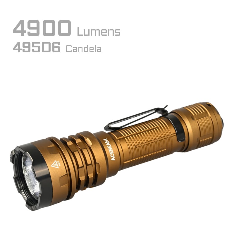 Acebeam Defender P17 Sand â€“ 4900 Lumen Tactical Flashlight with USB-C 21700 Battery