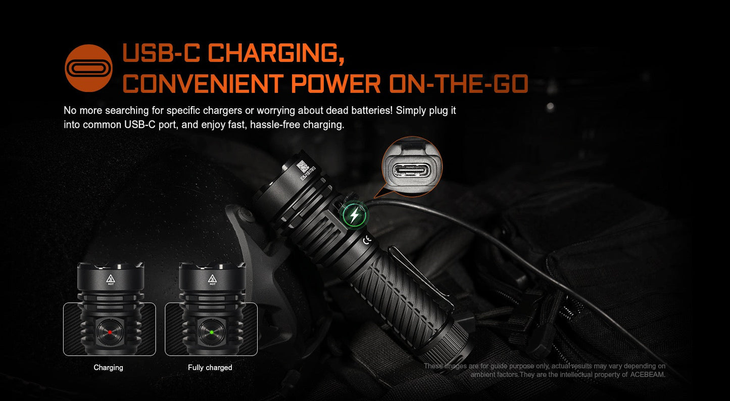 Acebeam EC90 USB-C rechargeable charging port