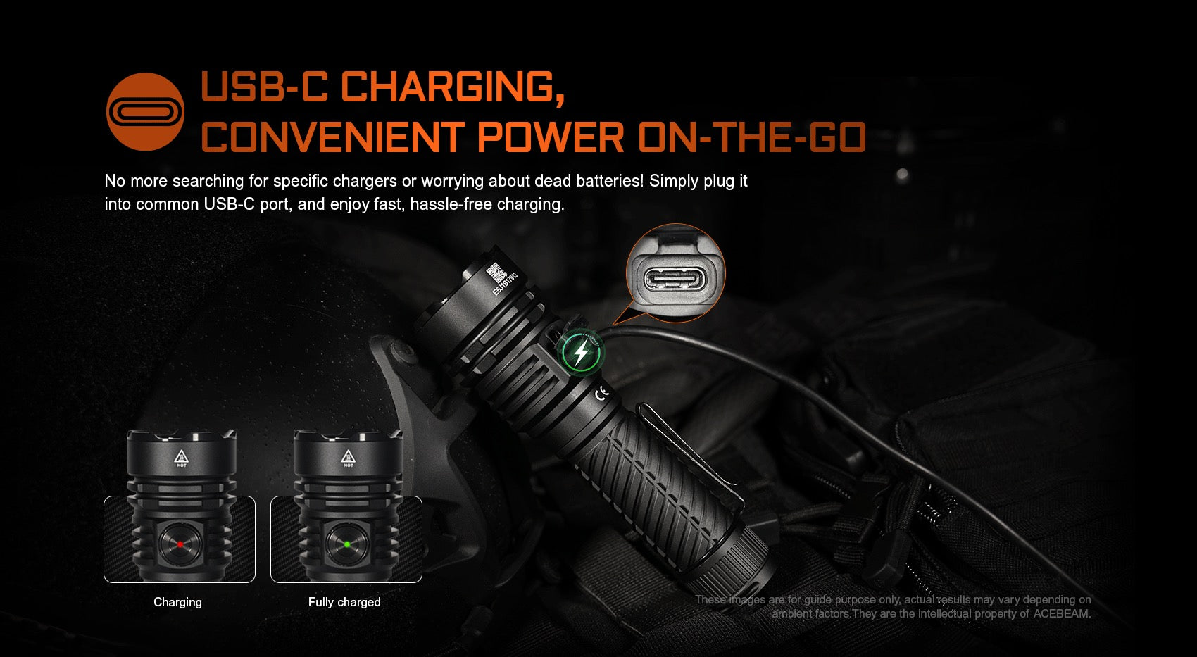 Acebeam EC90 USB-C rechargeable charging port