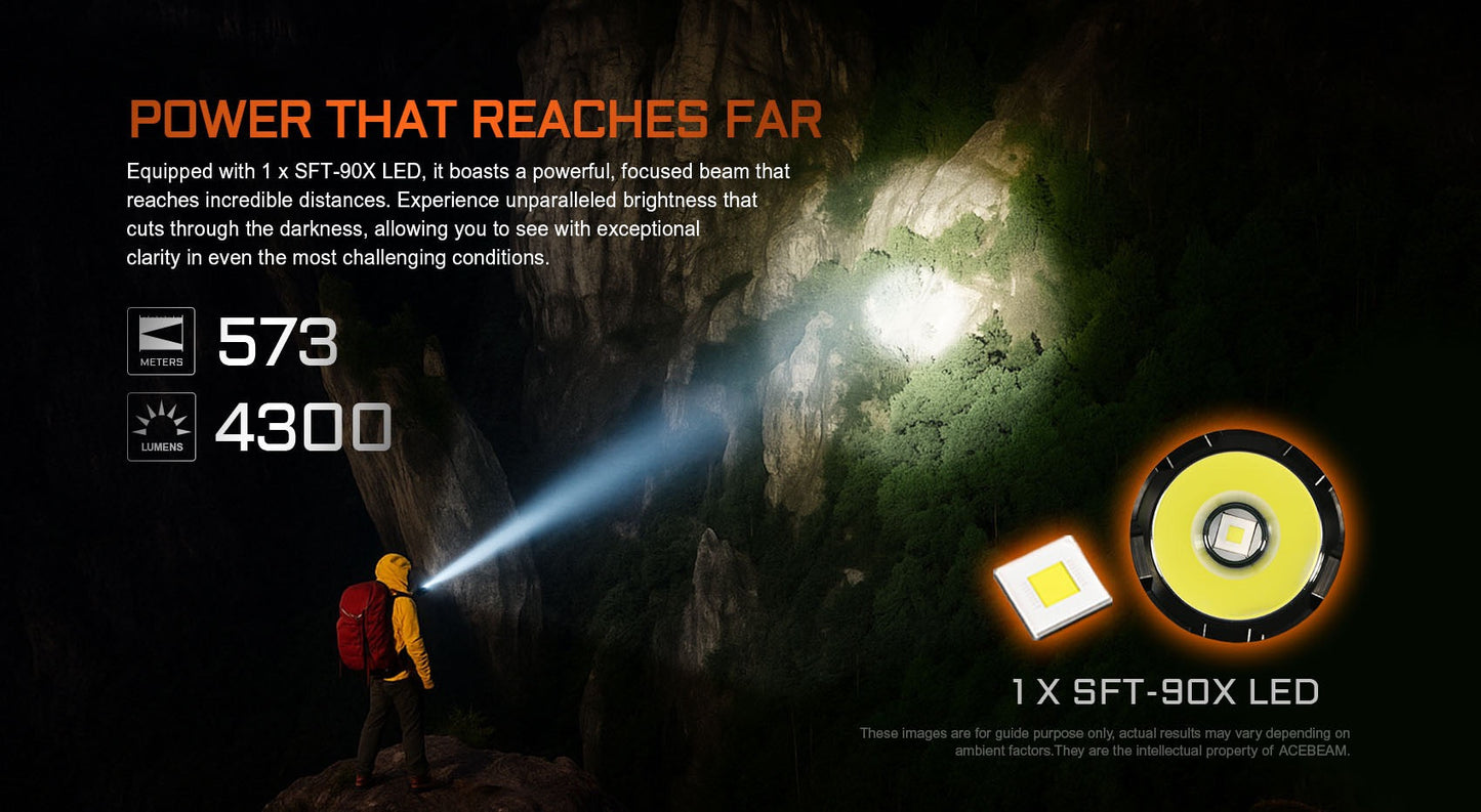 Acebeam EC90 beam shot – 573m long throw illumination