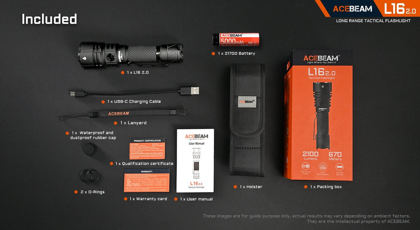 Acebeam L16 2.0 (L16-2.0-5000K) IP68 waterproof tactical light body