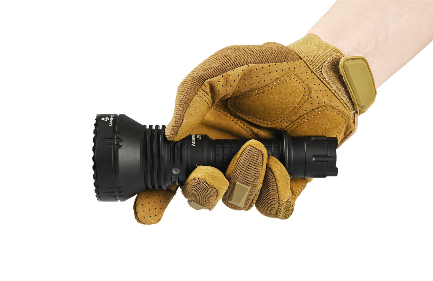 Acebeam L19 2.0 front view – 2200 lumen green LED tactical flashlight