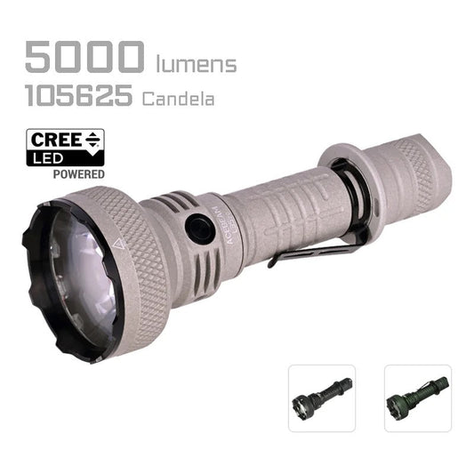 Acebeam L35 2.0 MAO front view – 5,000 lumen LED tactical flashlight