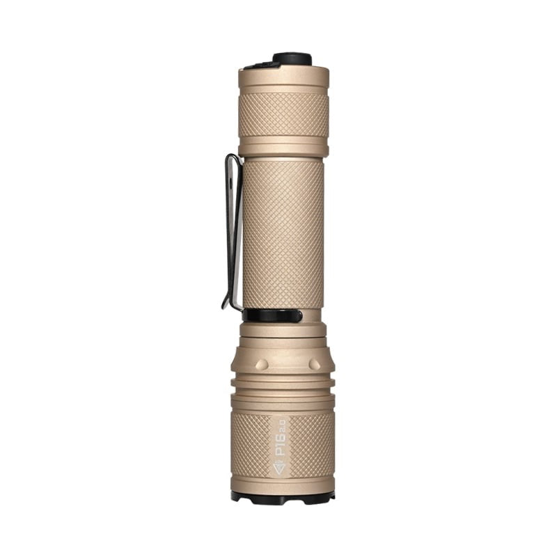 Acebeam P16 2.0 Desert Sand tactical flashlight with dual tail switch