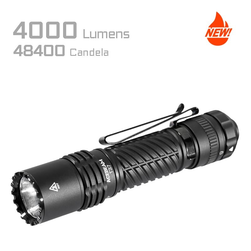 Acebeam T37 tactical duty flashlight side profile view – 4,000 lumen SFT-90X