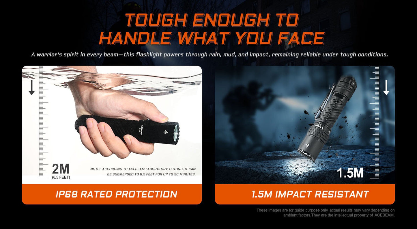Acebeam T37 tactical flashlight rugged IP68 waterproof body