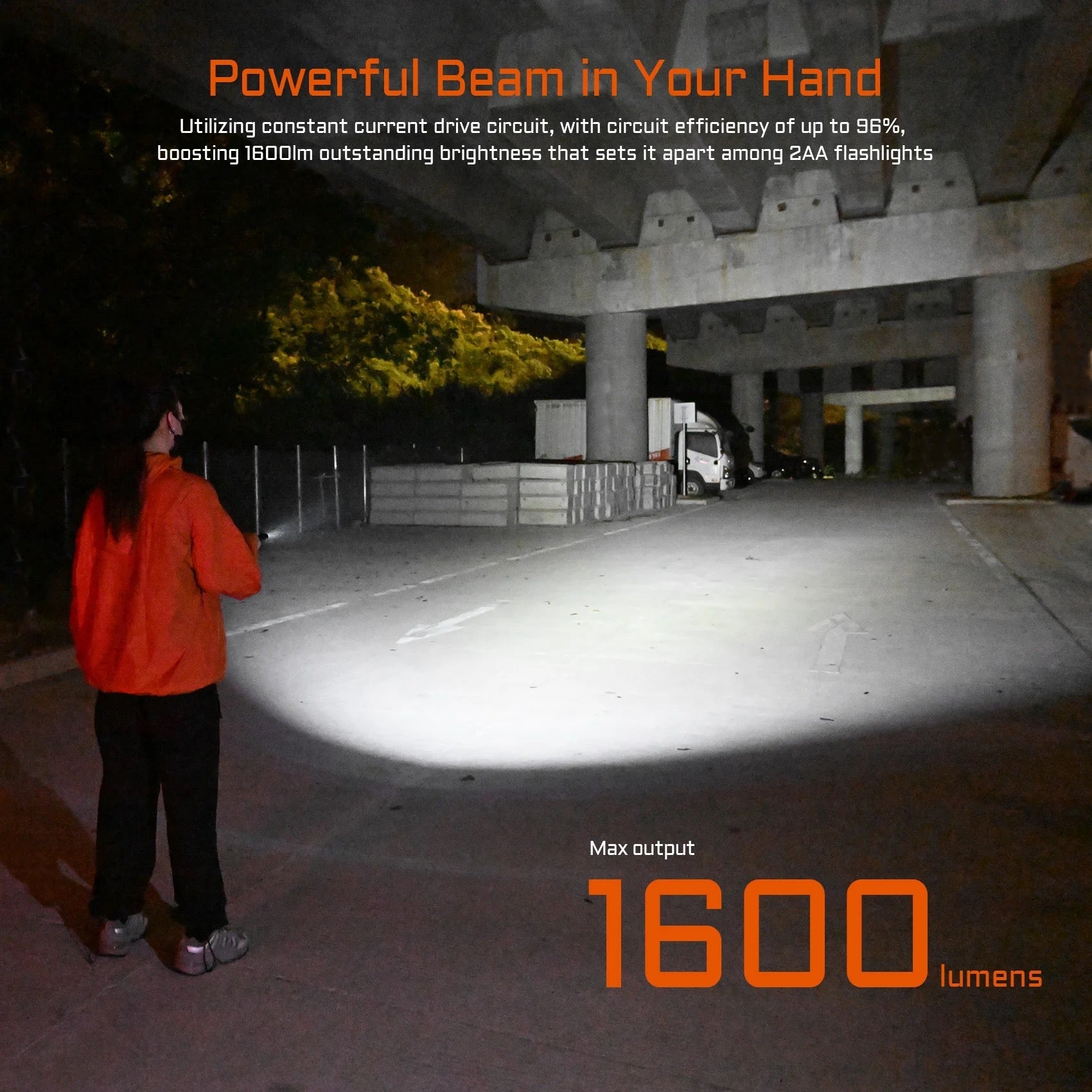 Acebeam TAC 2AA Black TAC2AA-Black beam shot – 181 m throw illumination