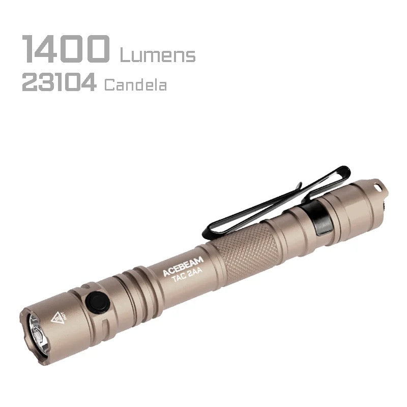 Acebeam TAC 2AA Desert – 1,400 Lumen Tactical Pen-Style Flashlight | USB-C Rechargeable & AA Compatible