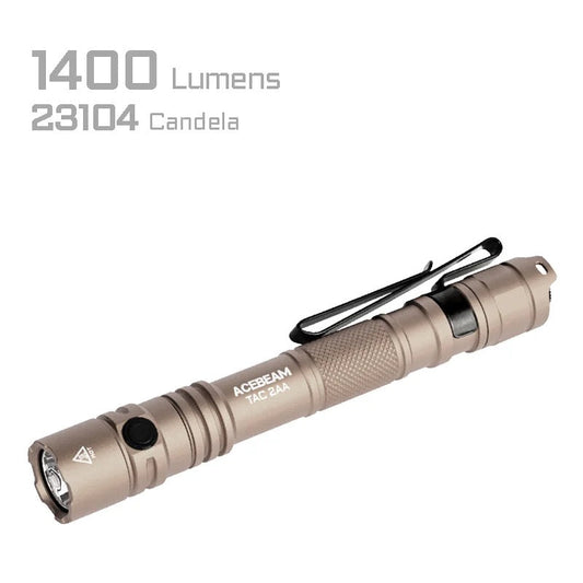 Acebeam TAC 2AA Desert – 1,400 Lumen Tactical Pen-Style Flashlight | USB-C Rechargeable & AA Compatible