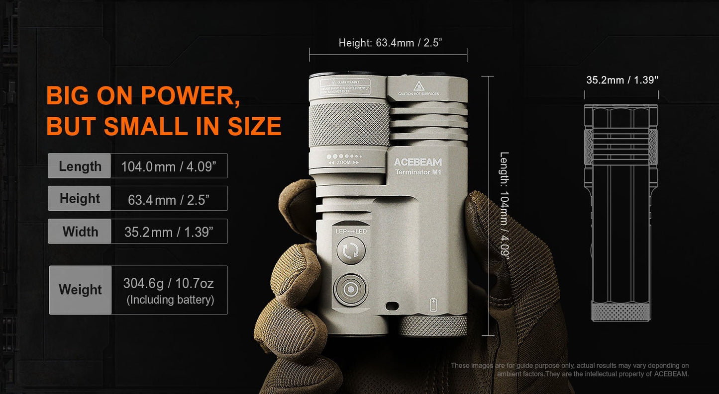 Acebeam Terminator M1 Desert Tan USB-C 21700 rechargeable battery detail
