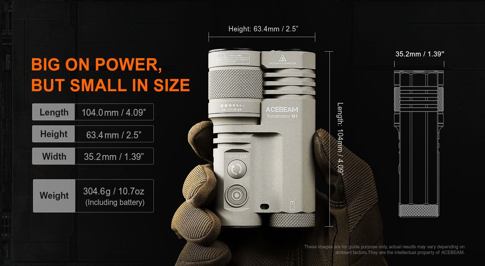 Acebeam Terminator M1 Desert Tan USB-C 21700 rechargeable battery detail