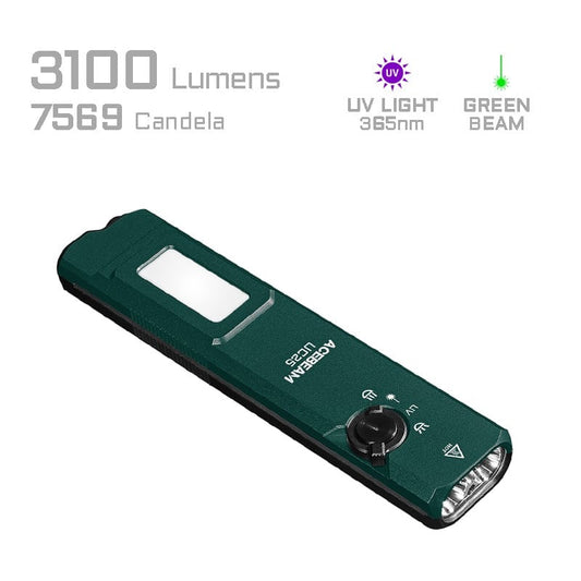 Acebeam – UC25-TEAL – 3,100 Lumen Multi-Light Tactical EDC Flashlight (White / Green / UV / High CRI)
