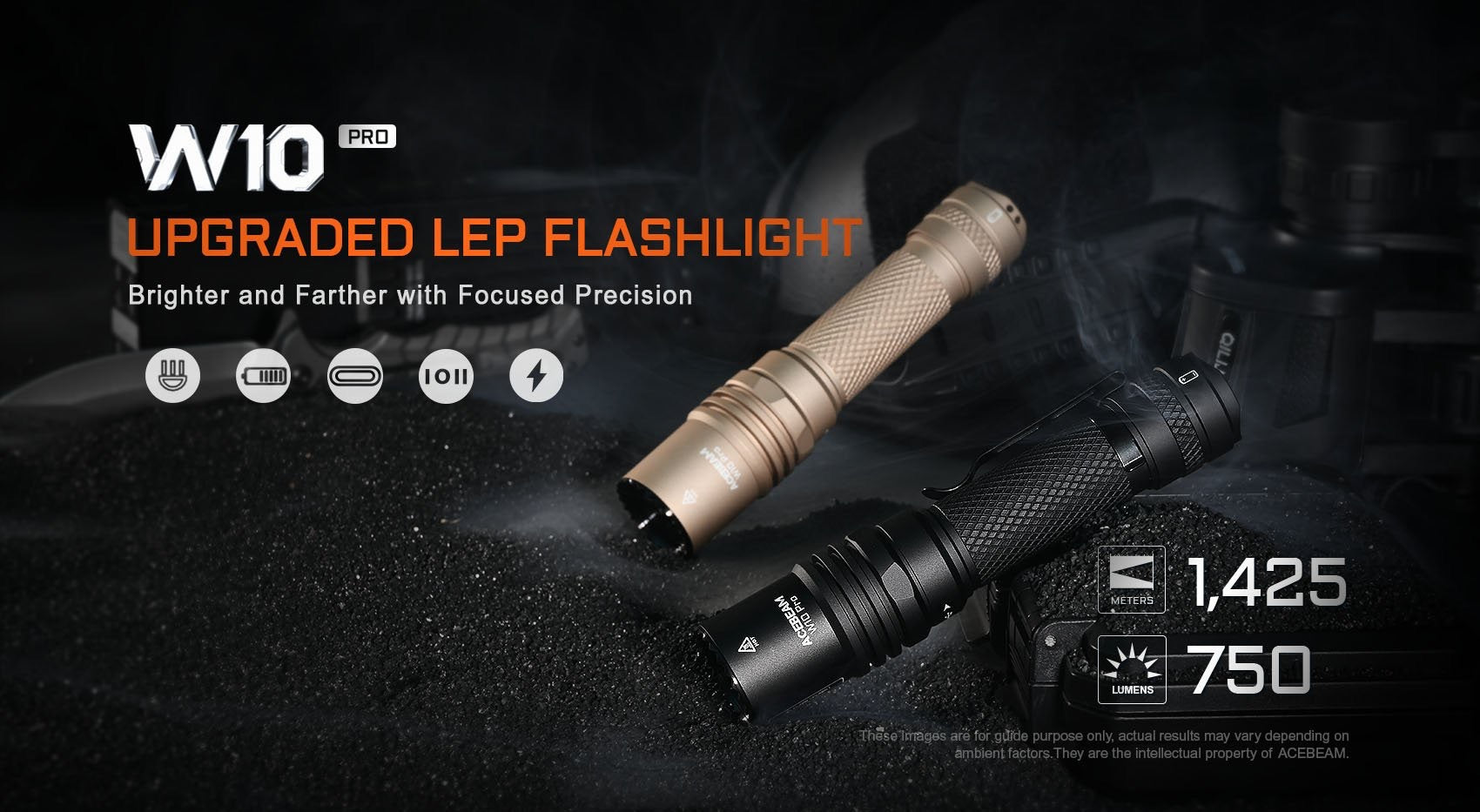 Acebeam W10 Pro black and desert tan colorways side by side