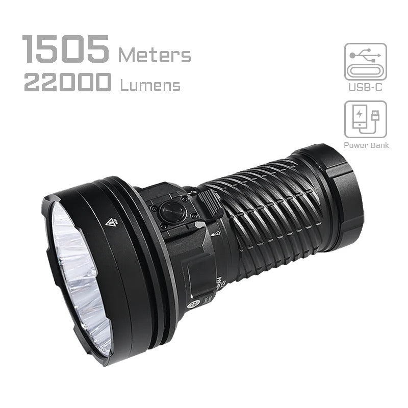 Acebeam X25 front view – 22,000 lumen long-range flashlight