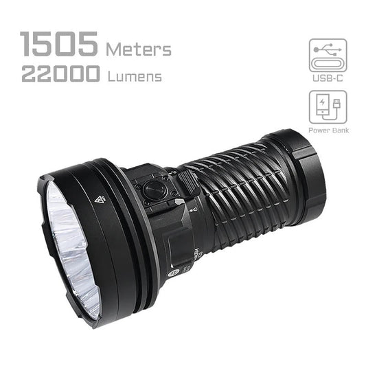 Acebeam X25 front view – 22,000 lumen long-range flashlight