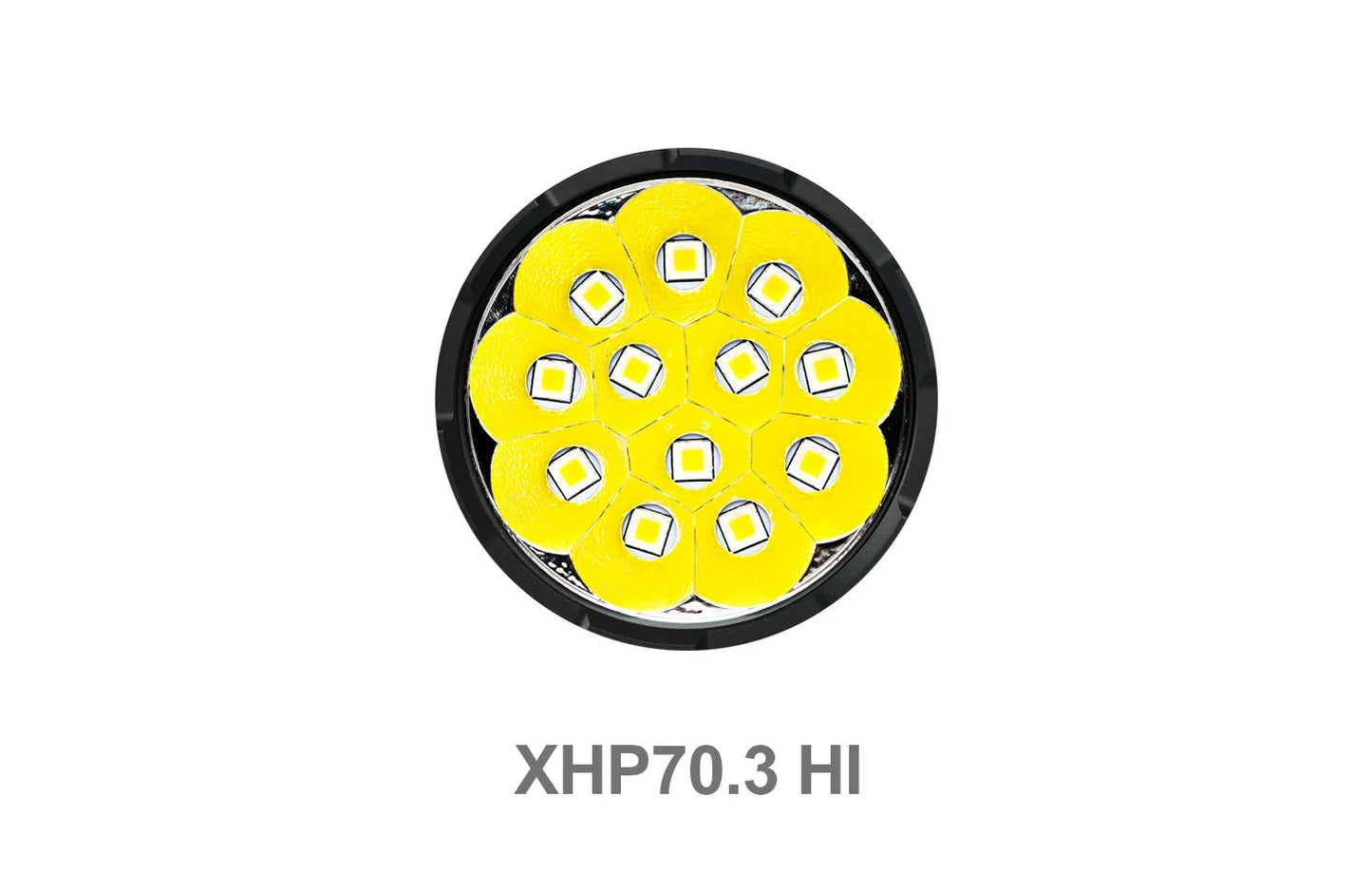 Acebeam X75 MAO high-output flashlight full front view showing 12 XHP70.3 LED head and MAO