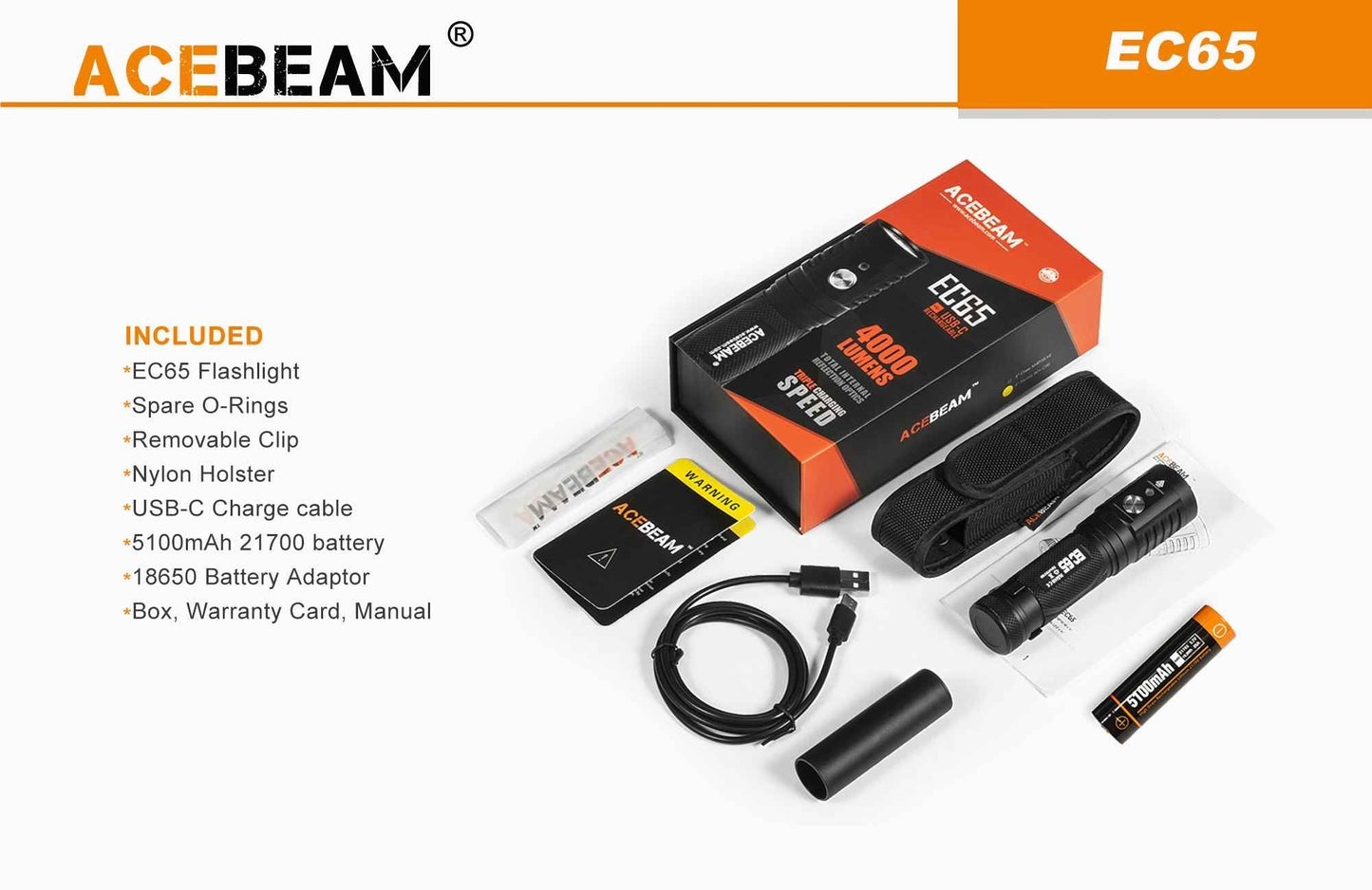 Acebeam EC65 4,000 Lumen USB-C Rechargeable Flashlight XHP 35 Hi LED