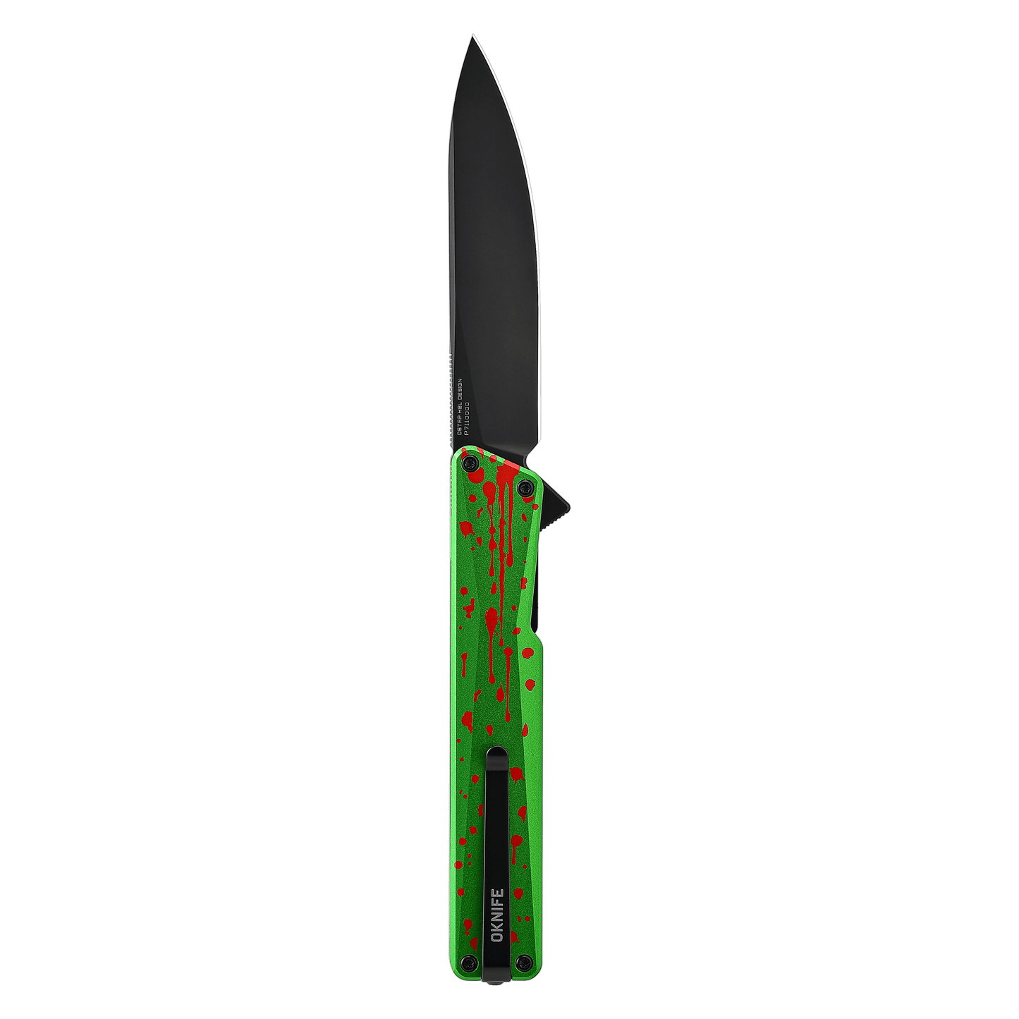 Oknife AION AION-ZombieGreen blade detail – non-reflective 2000HV DLC Nitro-V drop point