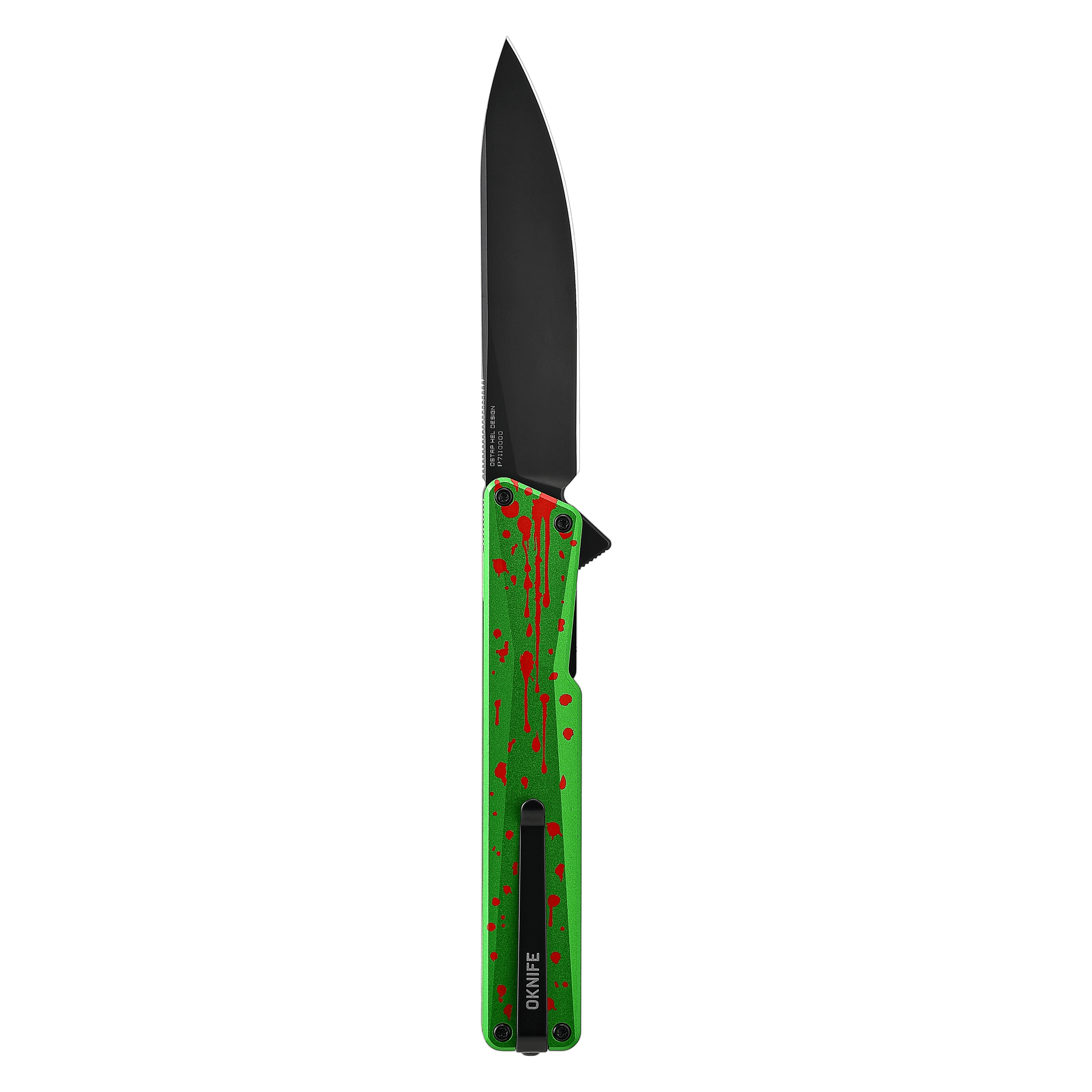 Oknife AION AION-ZombieGreen blade detail – non-reflective 2000HV DLC Nitro-V drop point