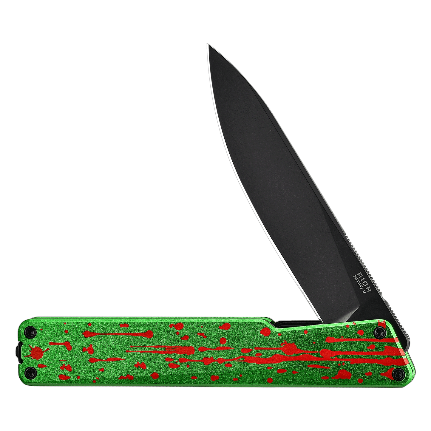Oknife AION AION-ZombieGreen liner lock detail with reversible titanium-coated pocket clip